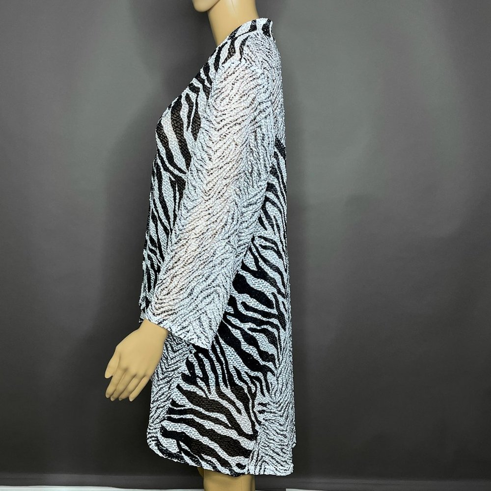 Travelers by Chico's B/W Zebra Print Jacket Sheer Open‎ Front Size 3 or US 16 - Picture 5 of 16